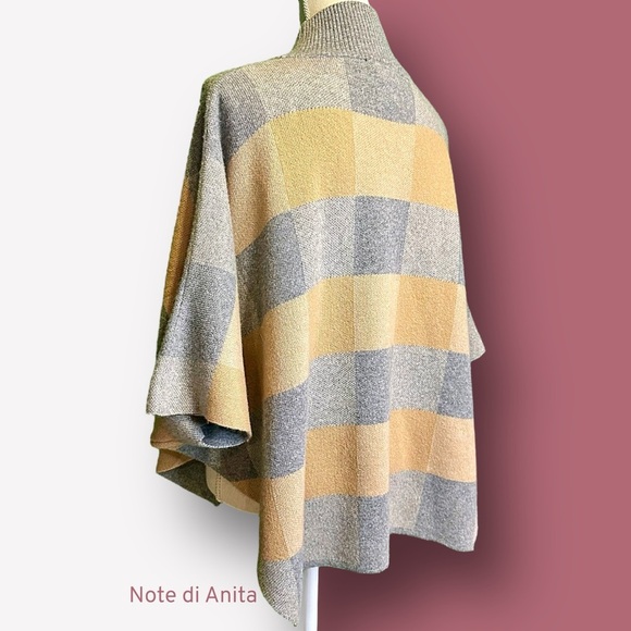 NWT Note di Anita Women's Gray and Tan Checkered Wool Blend Sweater Cape OS - Picture 7 of 12